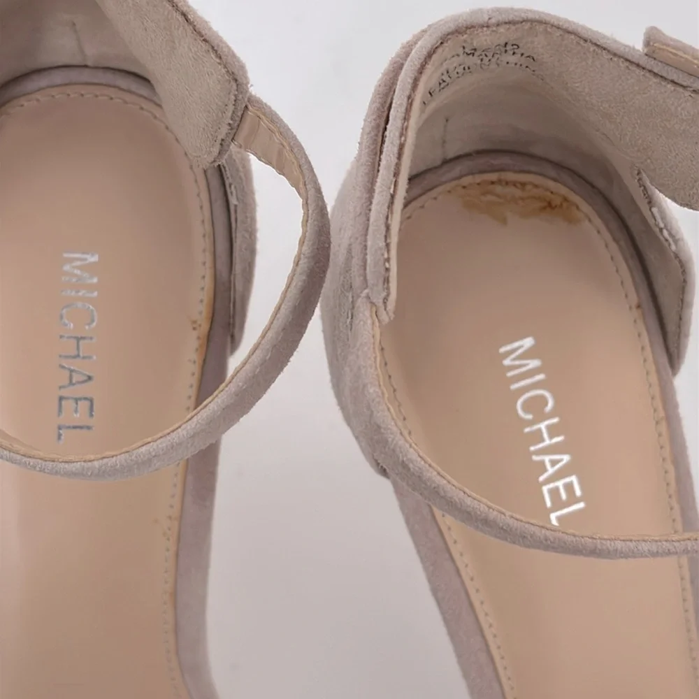 Michael Kors Heels 10 Samantha Nude Suede Ankle Strap Quiet Luxury Romantic Glam - Picture 3 of 13